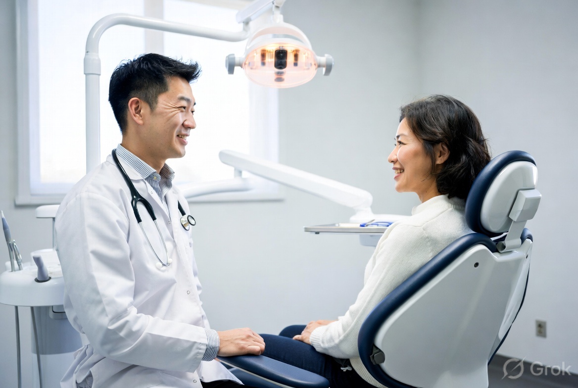 Dentist speaking with a patient at All Care