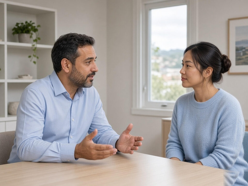 A GP explaining contraception options to a patient during a family planning appointment in Kilmore